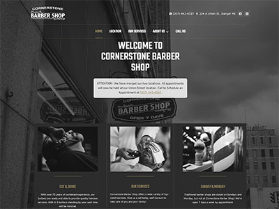 Screenshot of the Cornerstone Barber Shop website
